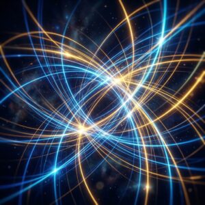 Abstract intersecting light lines blue gold gradient